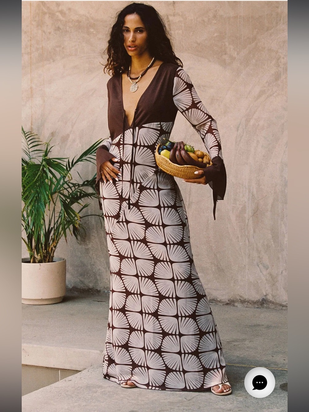 NEW 12TH TRIBE THEA Block Print Sheer Brown & Tan Maxi Cruise Vacation Dress,